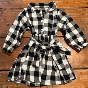 Black and White Plaid Flannel Dress with Belt - Size 4T